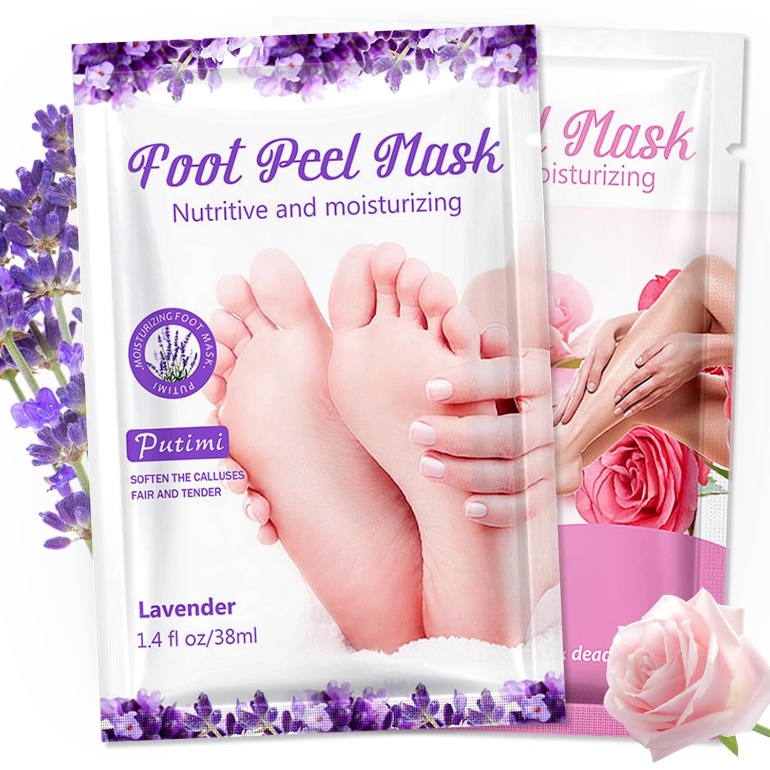 2 Pairs Foot Mask, Callus Socks, Dead and Effectively Removes Moisturizing Foot Mask, Foot Care for Delicate Feet, Exfoliating Foot Mask for Men and Women (Lavender Rose)
