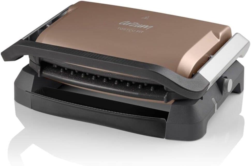 Arzum AR2053-T Tostçu Fit Grill and Sandwich Maker with Granite Effected Cast Plates, Healthy Grill, 6 Toast Capacity, Temperature Setting, 180 Degree Rotating Top Body, Vertical Storage