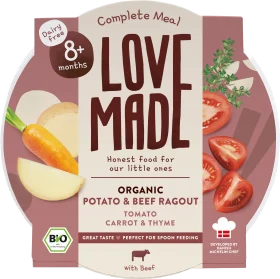 LoveMade Organics Menu with potatoes, carrots, beef, thyme, from 8 months, 185 g