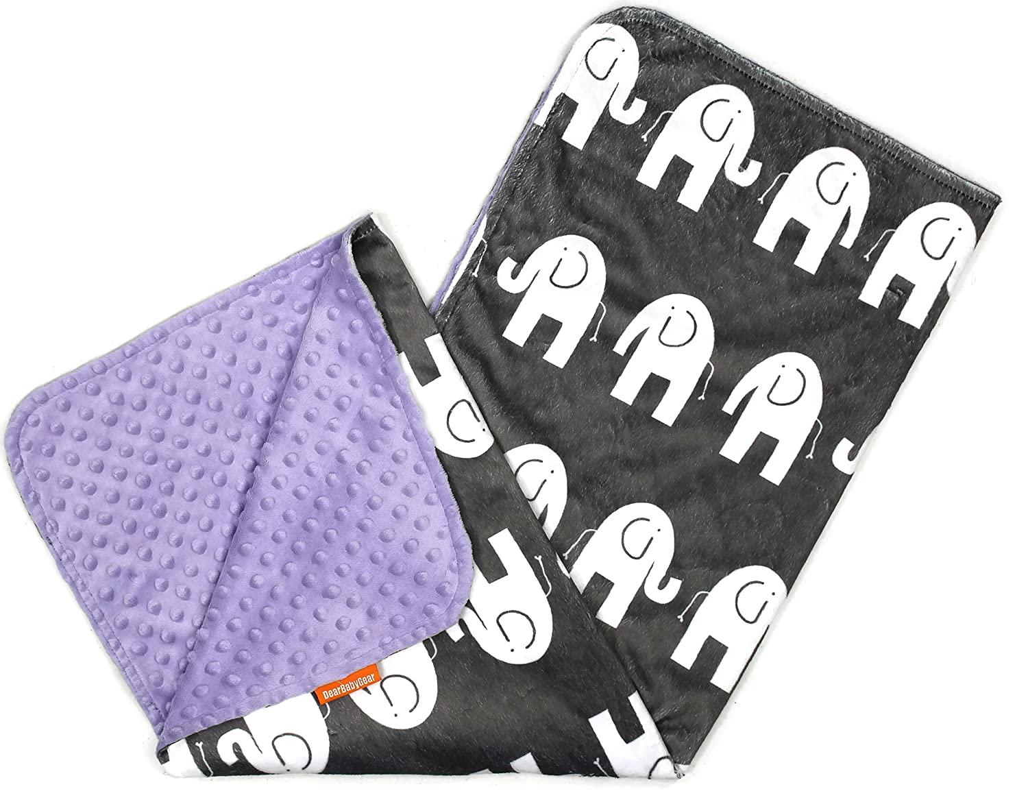 Dear Baby Gear Deluxe Minky Print White Elephant Lavender Minky Dot Car Seat Canopy