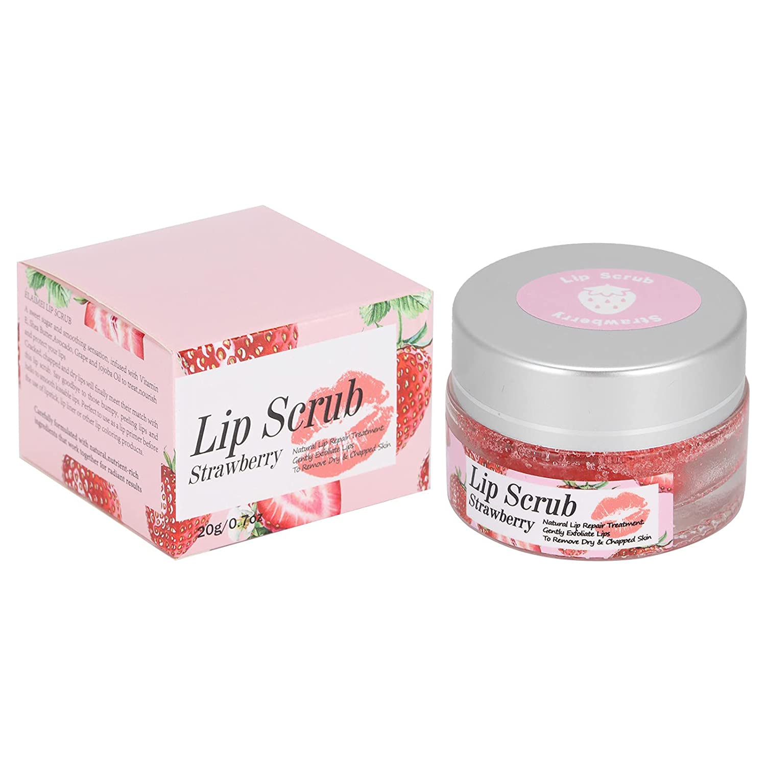 ZJchao Lip Scrub, Collagen Lip Double Acting Lip Sleep Mask, Lip Treatment, Moisturising Exfoliating, Repairing Lip Mask Strawberry