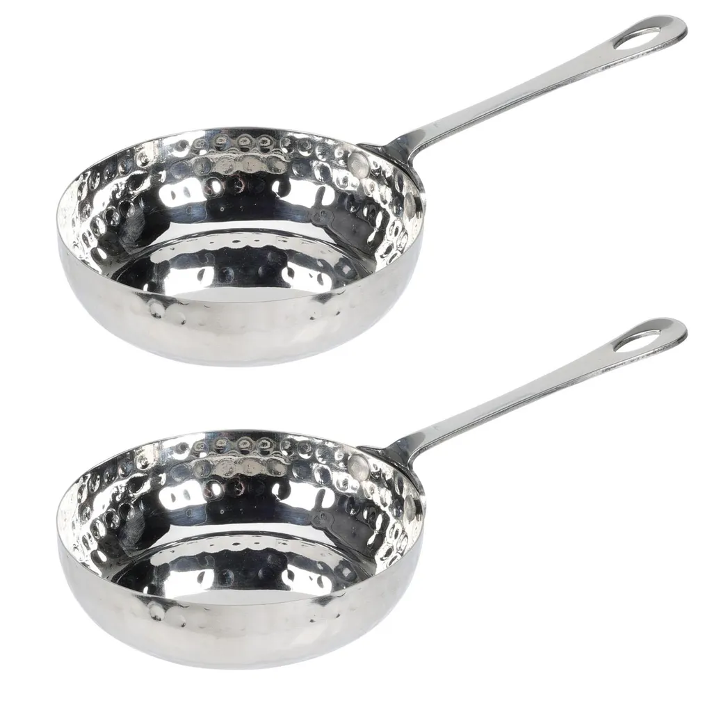 HAC24 Set of 2 stainless steel mini frying pans, hammered finish, with handle, ø 11 cm, capacity 260 ml, serving pan