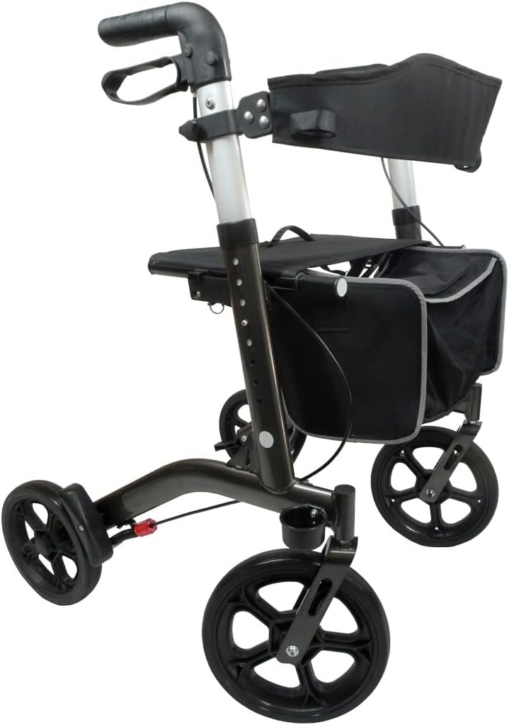 FabaCare Staar Lightweight Folding Rollator with Large Soft Wheels Safety Reflectors Titanium Brown