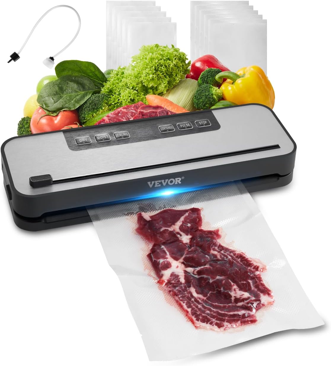 VEVOR Vacuum Sealer 60Kpa 100W Vacuum Sealer 5 in 1 Food Vacuum Sealer Foil Sealer Automatic Air Sealing System with Built-in Cutter 10 Vacuum Bags