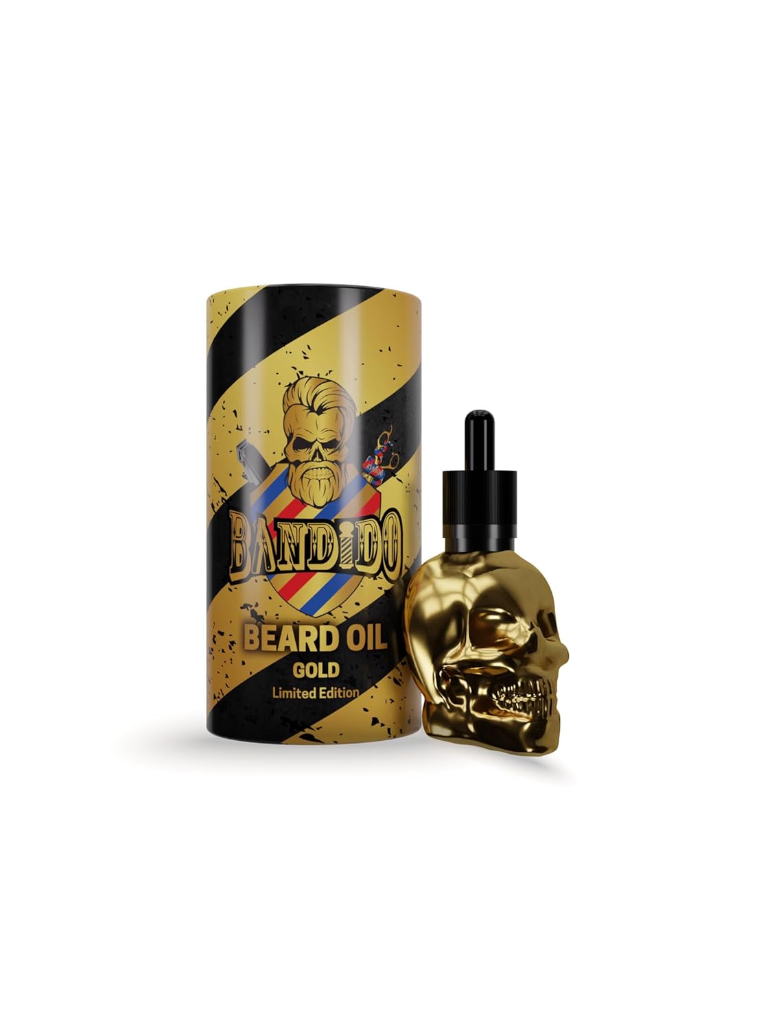 Bandido Beard Oil for Daily Beard Care of 3-Day Beard or Full Beard, Beard Oil as a Gift for Men, 40 ml with Pipette Dispenser, Skull Design, Barber-shop Beard Serum, Gold