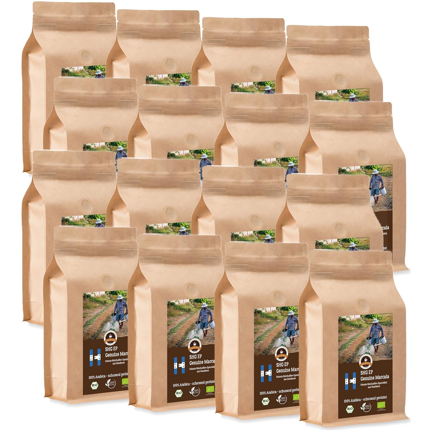Kaffee Globetrotter Coffee Globetrotter - Organic Honduras Genuine Marcala - 16 x 1000 g Very Fine Ground - for Fully Automatic Coffee Grinder - Roasted Coffee from Organic Cultivation | Gastropack Economy Pack