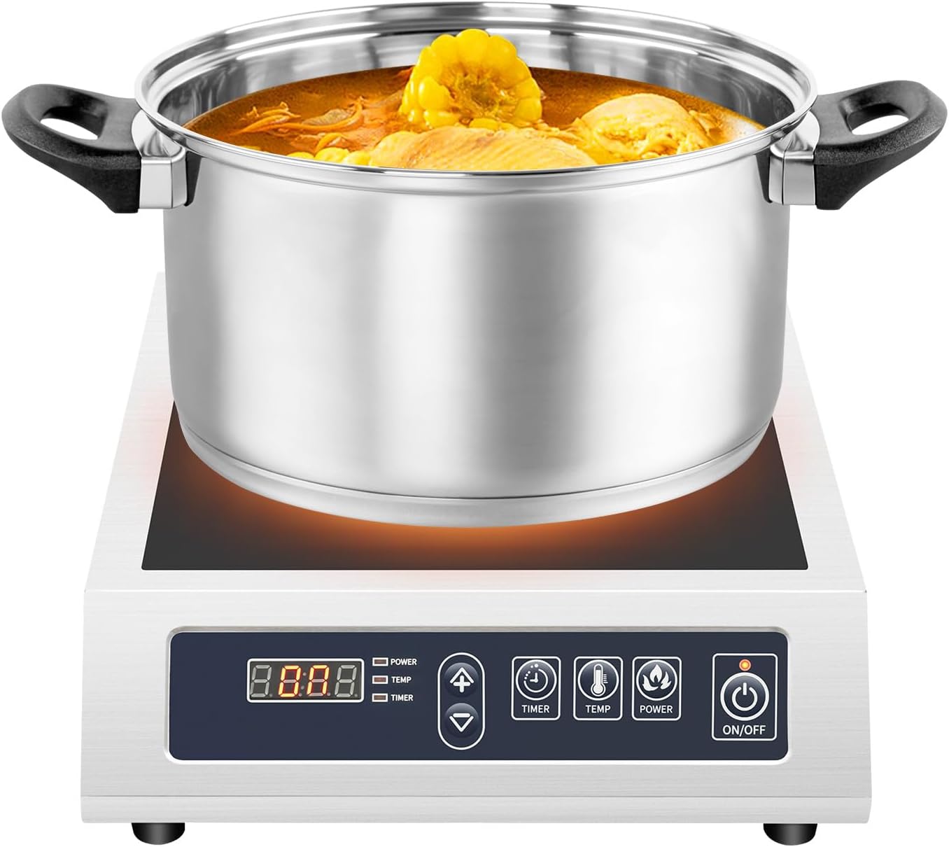 WOQLIBE 3500 W Induction Plate, Microcrystalline Glass/Stainless Steel Induction Hob, 5 Power Levels, 10 Temperature Gear, 24 Hour Timer & LED Display Hob Induction for Kitchens, Hotels