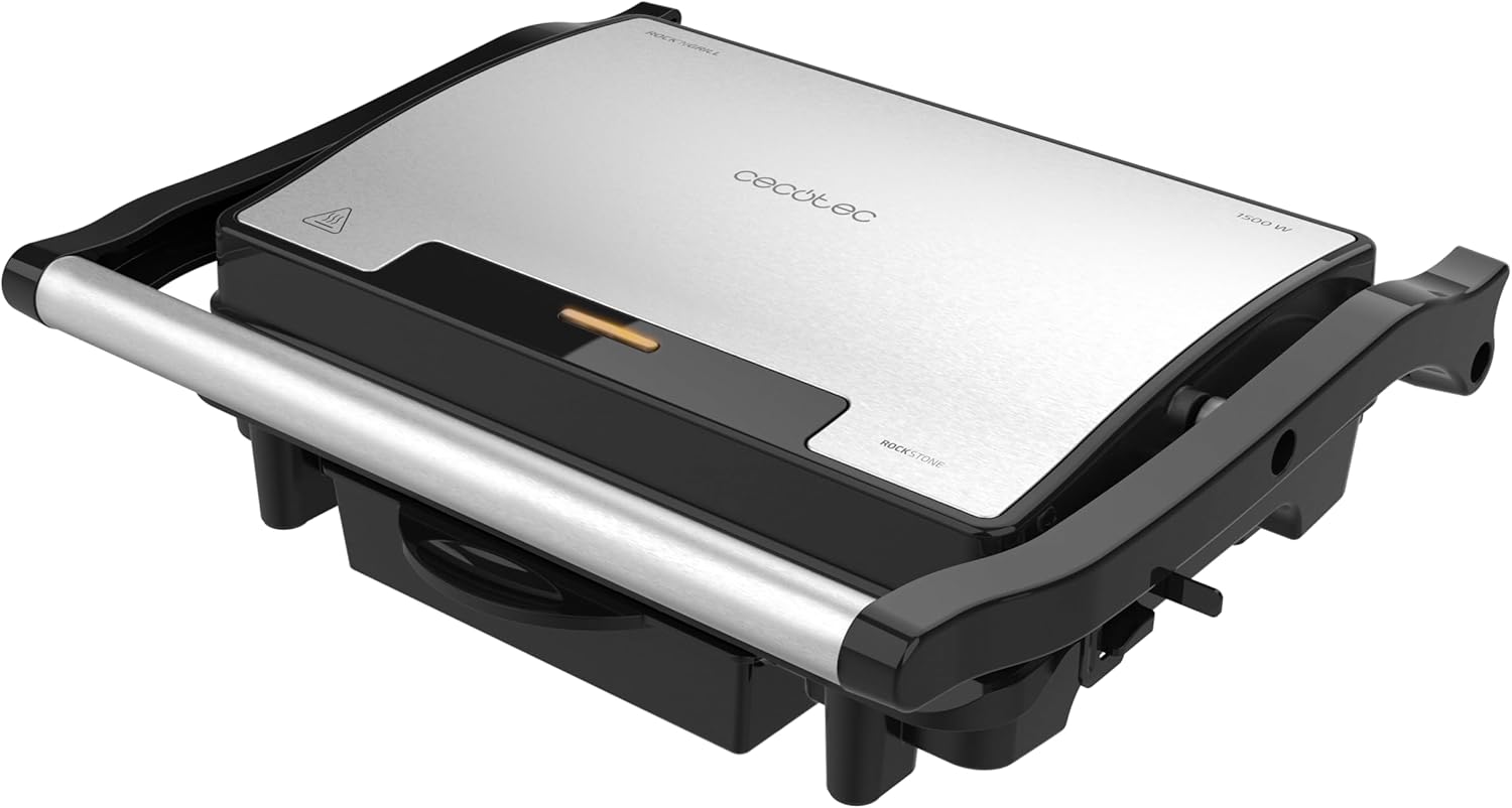 Cecotec Rock\'nGrill Rapid Electric Contact Grill and Sandwich Maker, 1500W, Grill Area 24.5 x 17.3 cm, RockStone Coating, Adjustable Top Plate, Grease Tray.