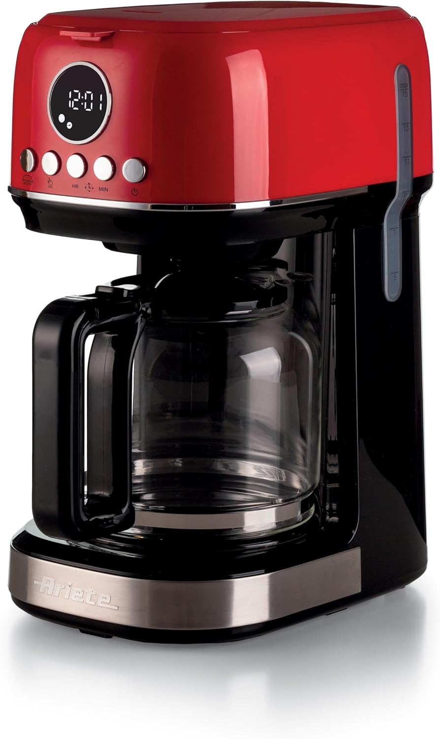 Ariete, Moderna 1396 Filter Coffee Maker for American Coffee, Holds up to 15 Cups, Glass Carafe, Warming Plate, LCD Display, Removable and Washable Filters, White