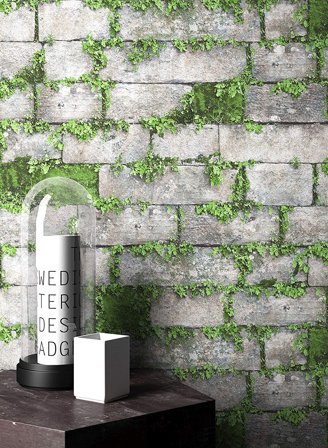 Newroom Design Newroom Wallpaper Wallpaper Grey Wall Stone Modern Green Non-Woven Wallpape