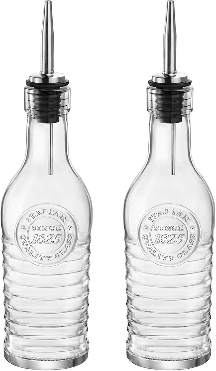 BORMIOLI ROCCO Officina 1825 Olive Oil Vinegar Bottles Stainless Steel Pourer 268ml (Pack of 2)