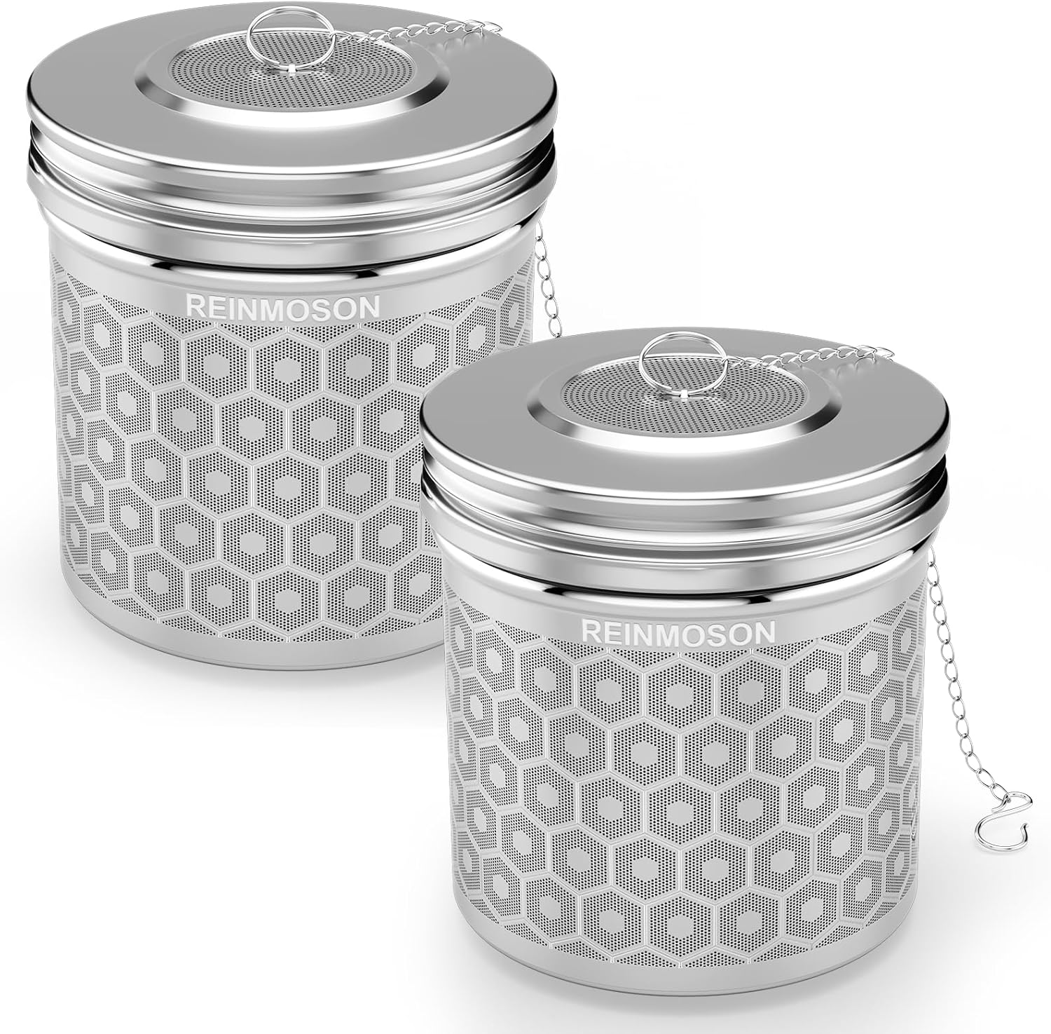 Reinmoson 2 Pack Edelstah Extra Large Tea Strainer for Loose Tea - 3.2 x 3 Inch Spice Infuser with Extra Fine Mesh, 304 Stainless Steel Tea Balls - Tea Strainer for Cup Fine for Black Tea, Rooibos