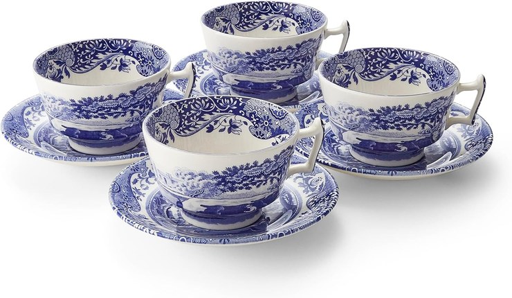 Portmeirion Spode Blue Italian teacup and saucer, set of 4