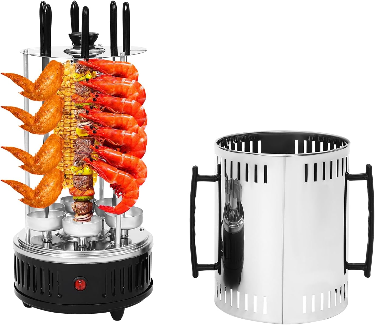 Beaudreaul Electric Grill 1000 W Vertical Electric Grill with 5 Skewers 400-500°C Grill Electric Grills Rotary Oven for Families, Grills, Restaurants