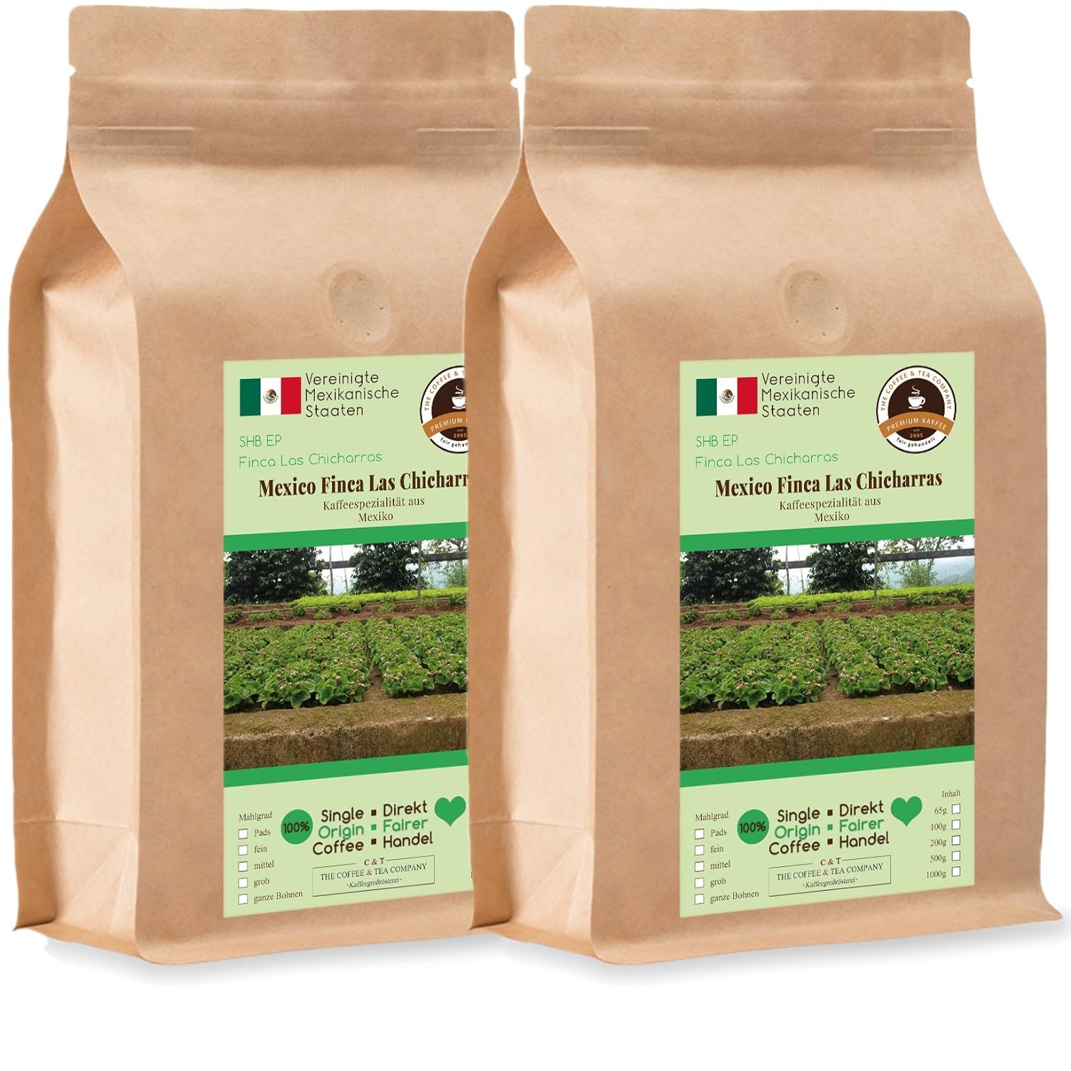 Kaffee Globetrotter Coffee Globetrotter - Coffee with Heart - Mexico Finca Las Chicharras - 2 x 1000 g Medium Ground - for Fully Automatic Coffee Grinder - Roasted Coffee Fair Trade | Refill Pack Economy Pack