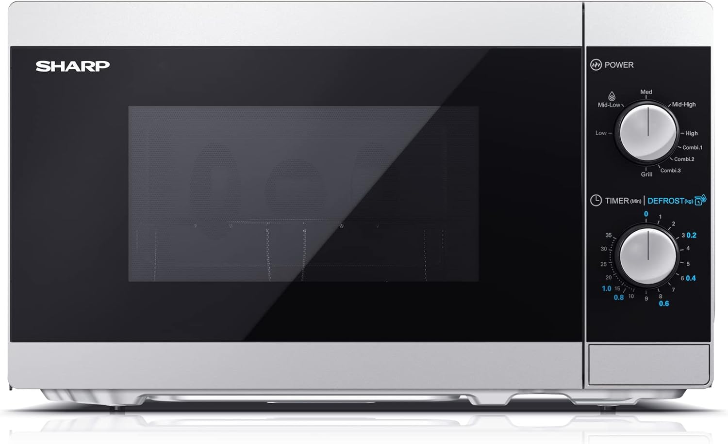 Sharp microwave with defrost programme, eco timer, child lock, including turntable.
