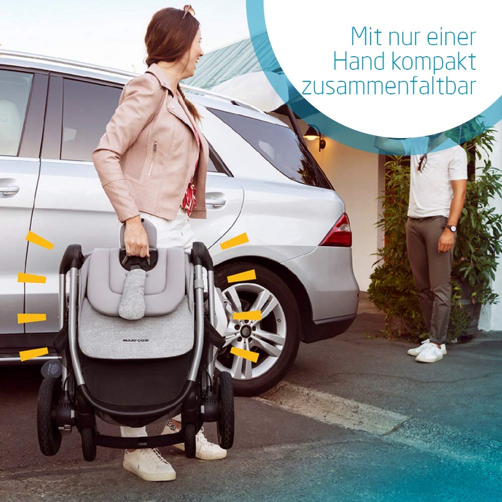 Maxi-Cosi Gia, Kompakter Kinderwagen mit Bequemem Sitz, Nutzbar ab der Geburt bis ca. 4 Jahre (max. 22kg) Faltbarer All-Terrain-Buggy inkl. Regenverdeck & Großem Einkaufskorb, Essential Black(schwarz)