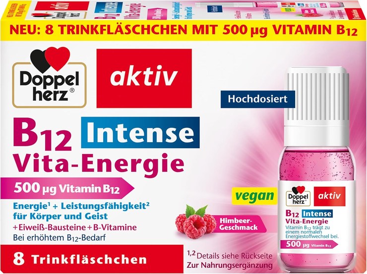 Doppelherz B12 Intense Vita-Energy - High Dose with 500 μg Vitamin B12 per Drinking Bottle - 8 Ampoules - Vegan