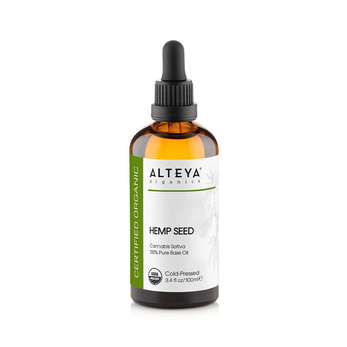 Alteya Organic Hemp Seed Oil 100ml - 100% USDA Certified Pure Natural Cold Pressed Hemp Seed Carrier Oil - Nutrient and Moisturising Premium Skin Care