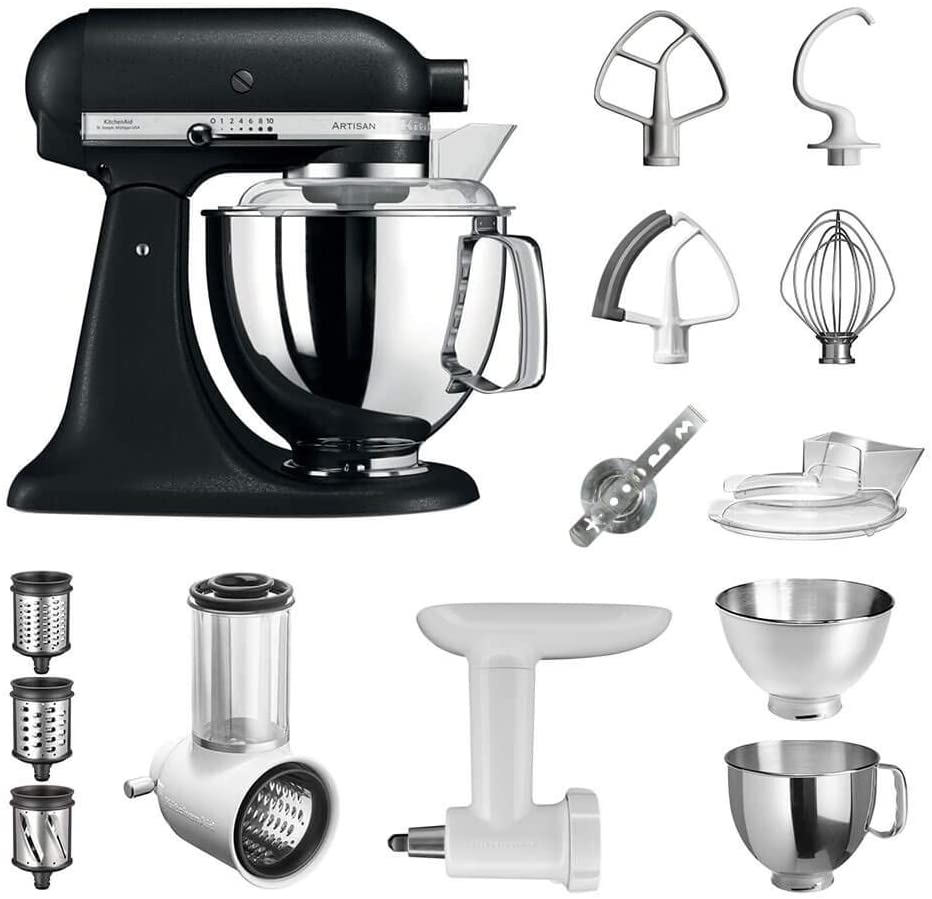 KitchenAid Artisan Food Processor Starter Pack 5KSM175PSEBK Including Vegetable Cutter Mincer and Many Accessories (Cast Iron Black)