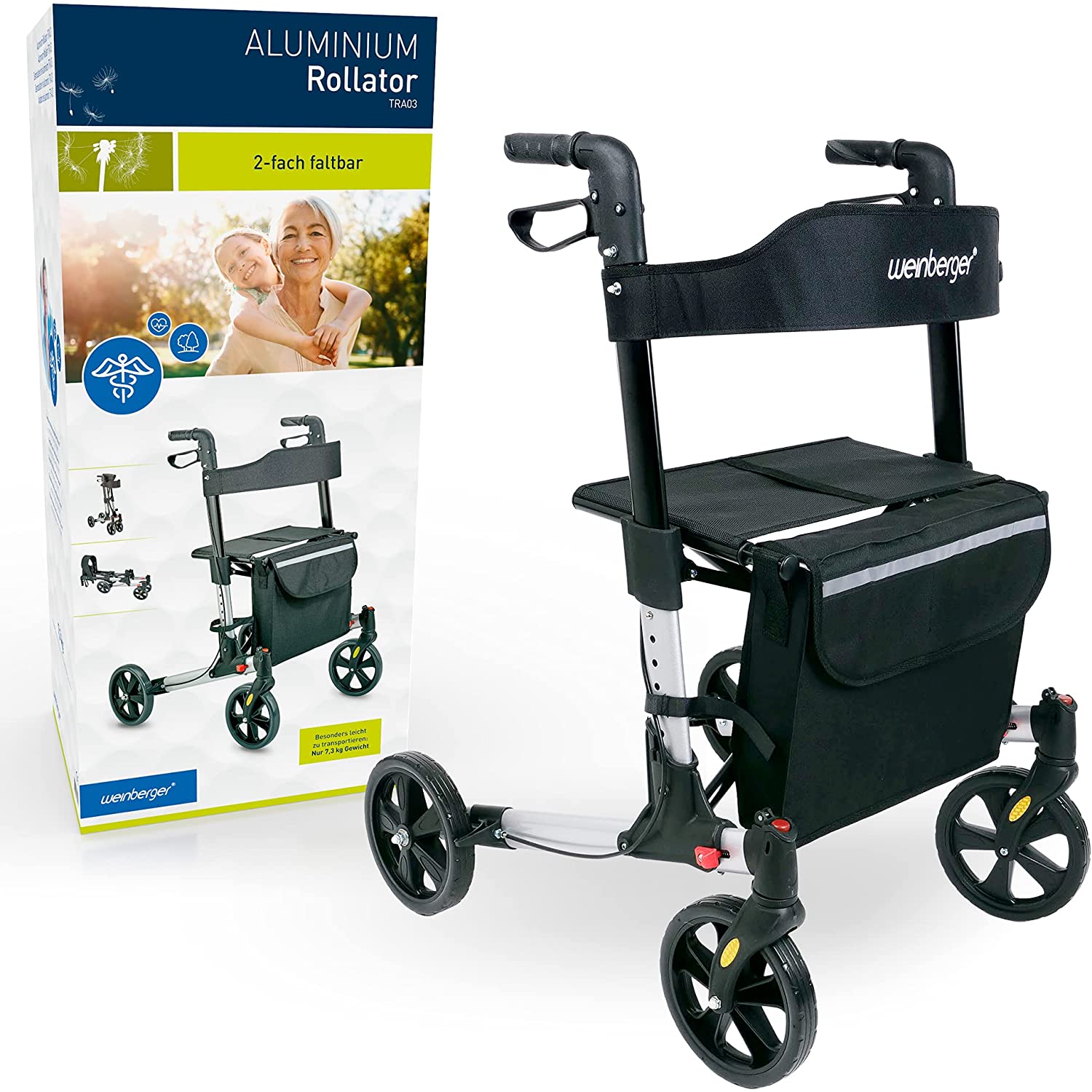 Weinberger Lightweight folding aluminium rollator all-inclusive with bag, s