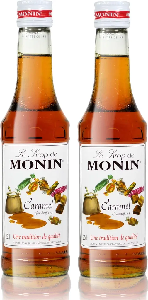 2x Monin caramel / caramel syrup, 250 ml bottle 500 ml
