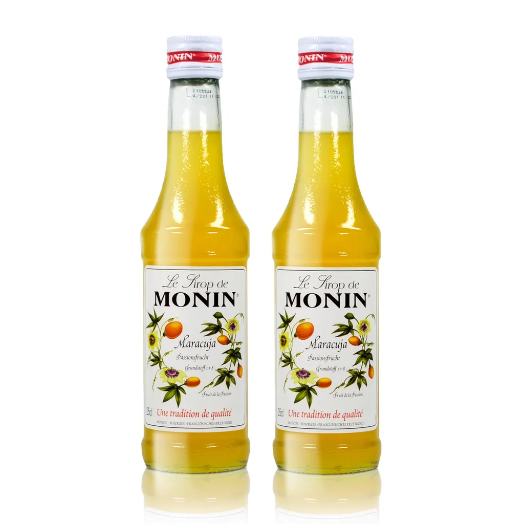 2x Monin Passion Fruit Syrup, 250 ml bottle - for cocktails, coffee or cooking 500 ml