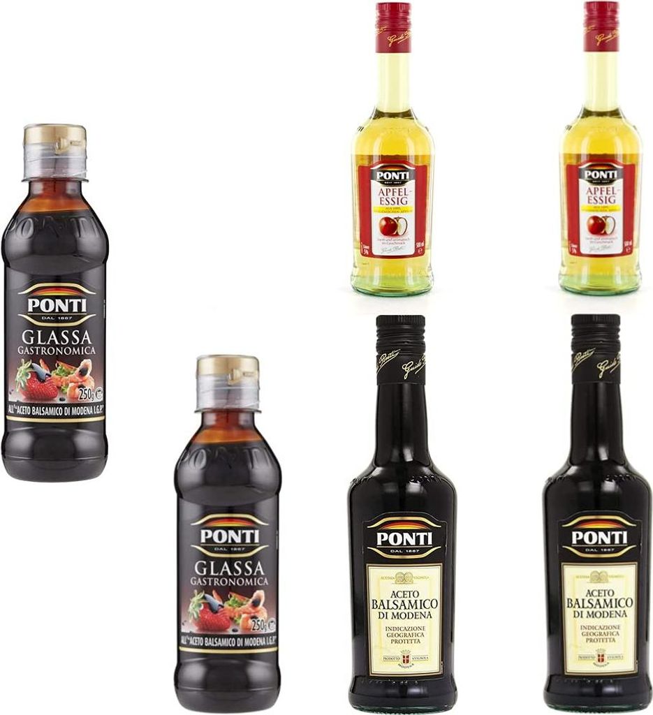 2x Ponti Apple Apfelessig 500 ml + 2x Balsamic Vinegar of Modena PGI + 2x Ponti Balsamic Gastronomic Glaze 200 ml