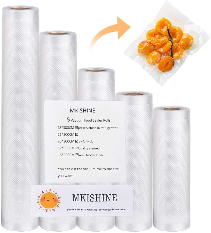 MKISHINE 5 vacuum rolls for food, premium quality, foil bags for each foil welder / vacuum sealer ideal for sous vide vacuum film sous-vide professional quality for film welding devices.