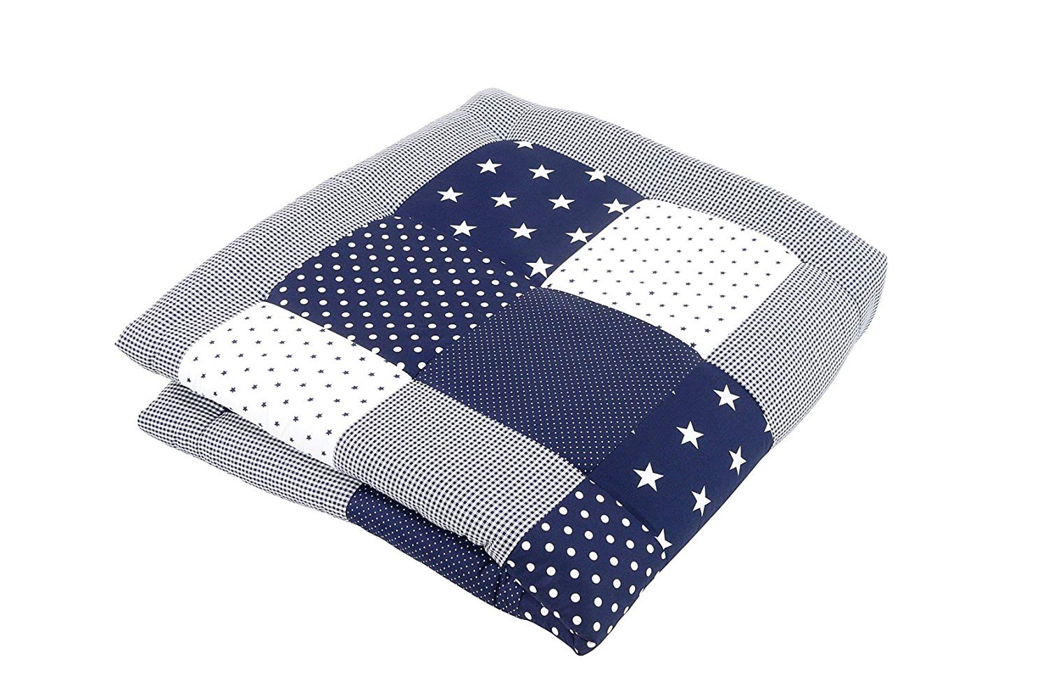 ULLENBOOM Bebi TRIOLINO Crawling Blanket with Play Mat & Playpen Liner 100x100 cm 120 x 120 cm 140x140 Large Soft Padding Blue Stars 120 x 120 cm blue, white