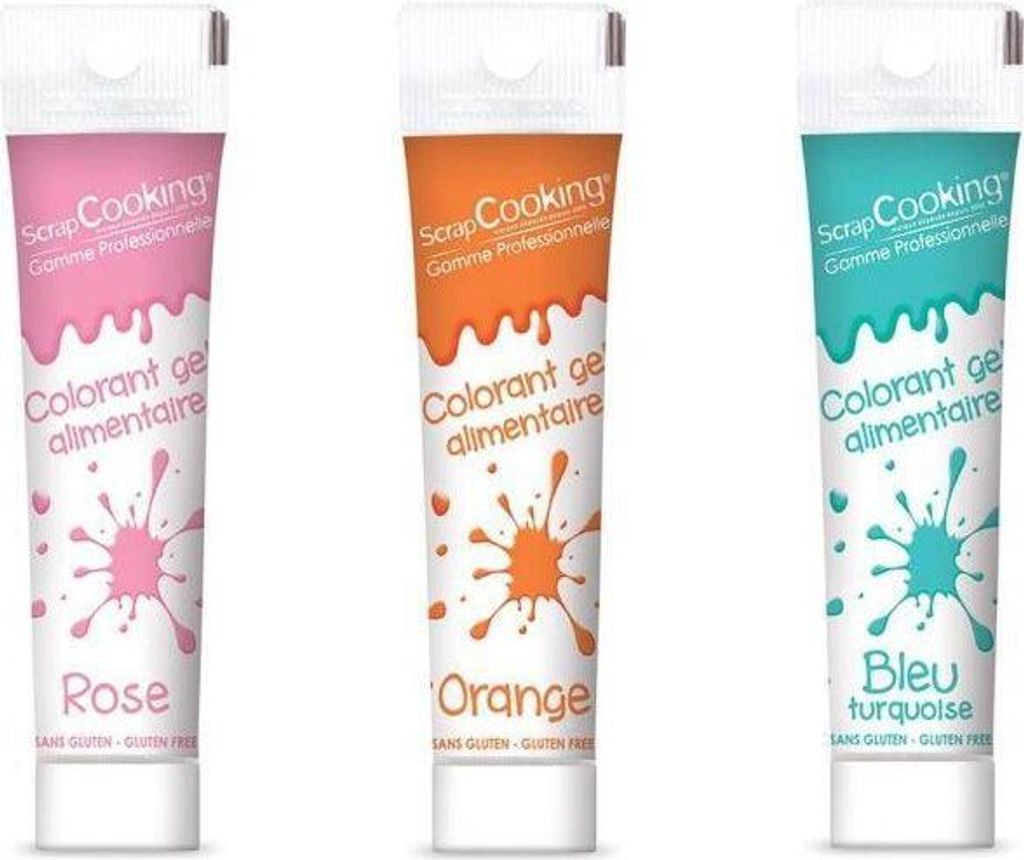 ScrapCooking 3 Gel Food Colorings - Turquoise, Orange, Pink, 20 gm eacj