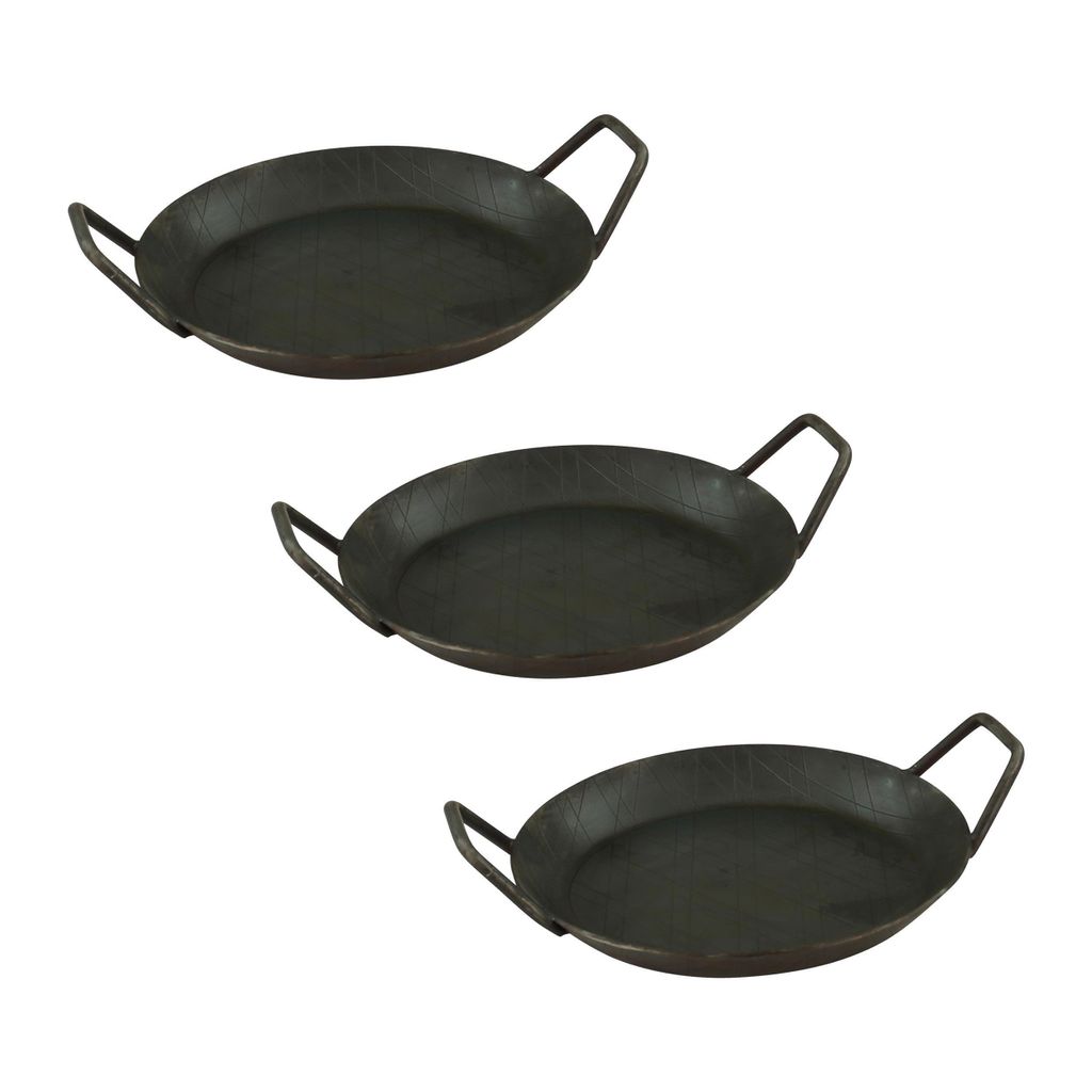 GVKECO Set of 3 wrought iron serving pans with two side handles, ø 20cm