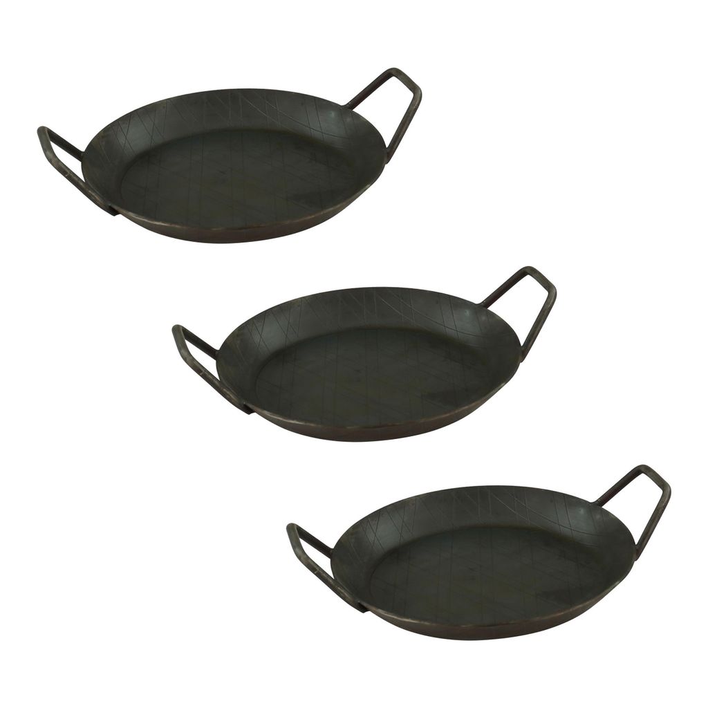 GVKECO Set of 3 wrought iron serving pans with two side handles, ø 24 cm