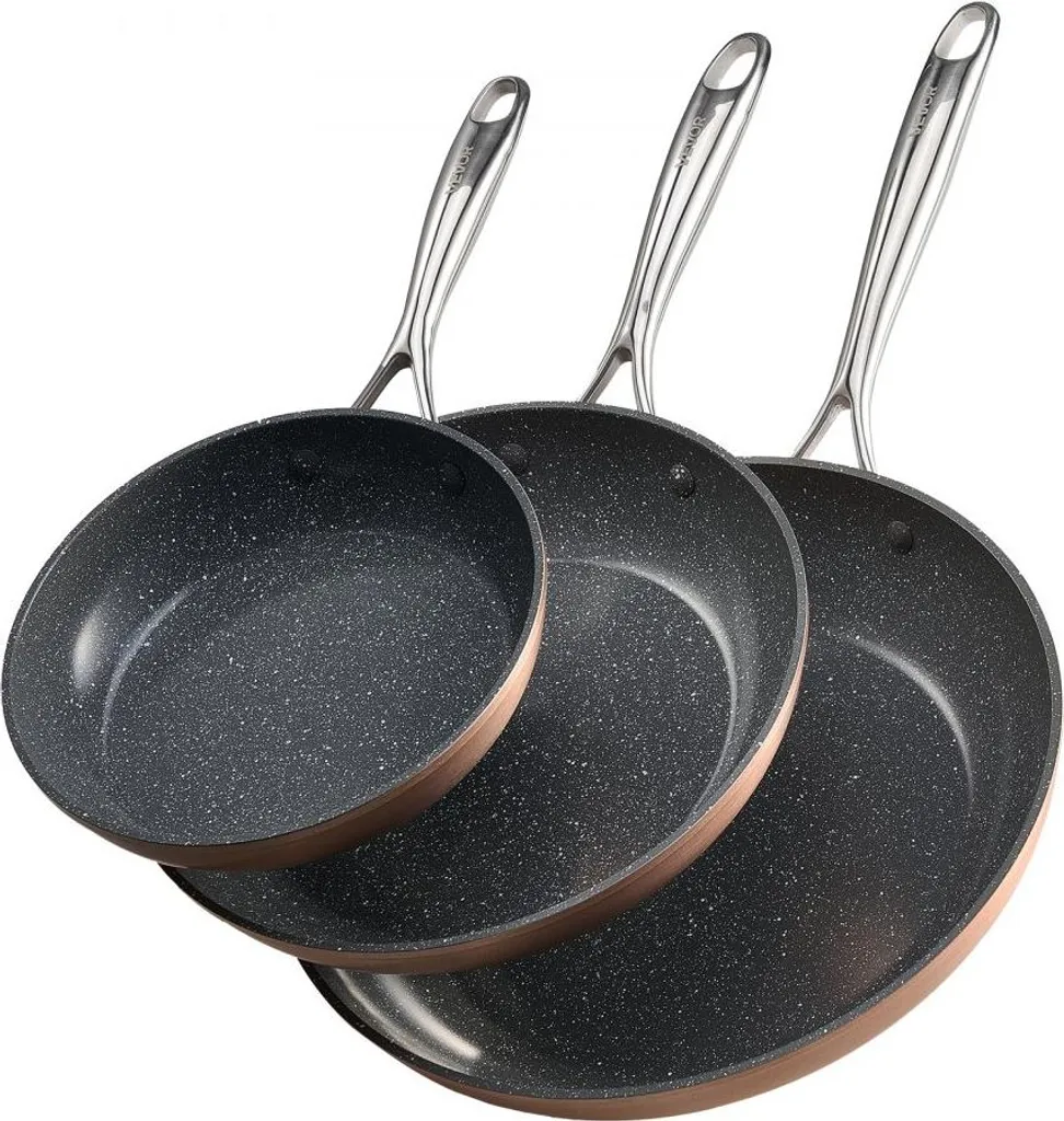 StarTech 3-piece frying pan set 20/27/30cm - Non-stick cooking pan grey - High-quality cookware