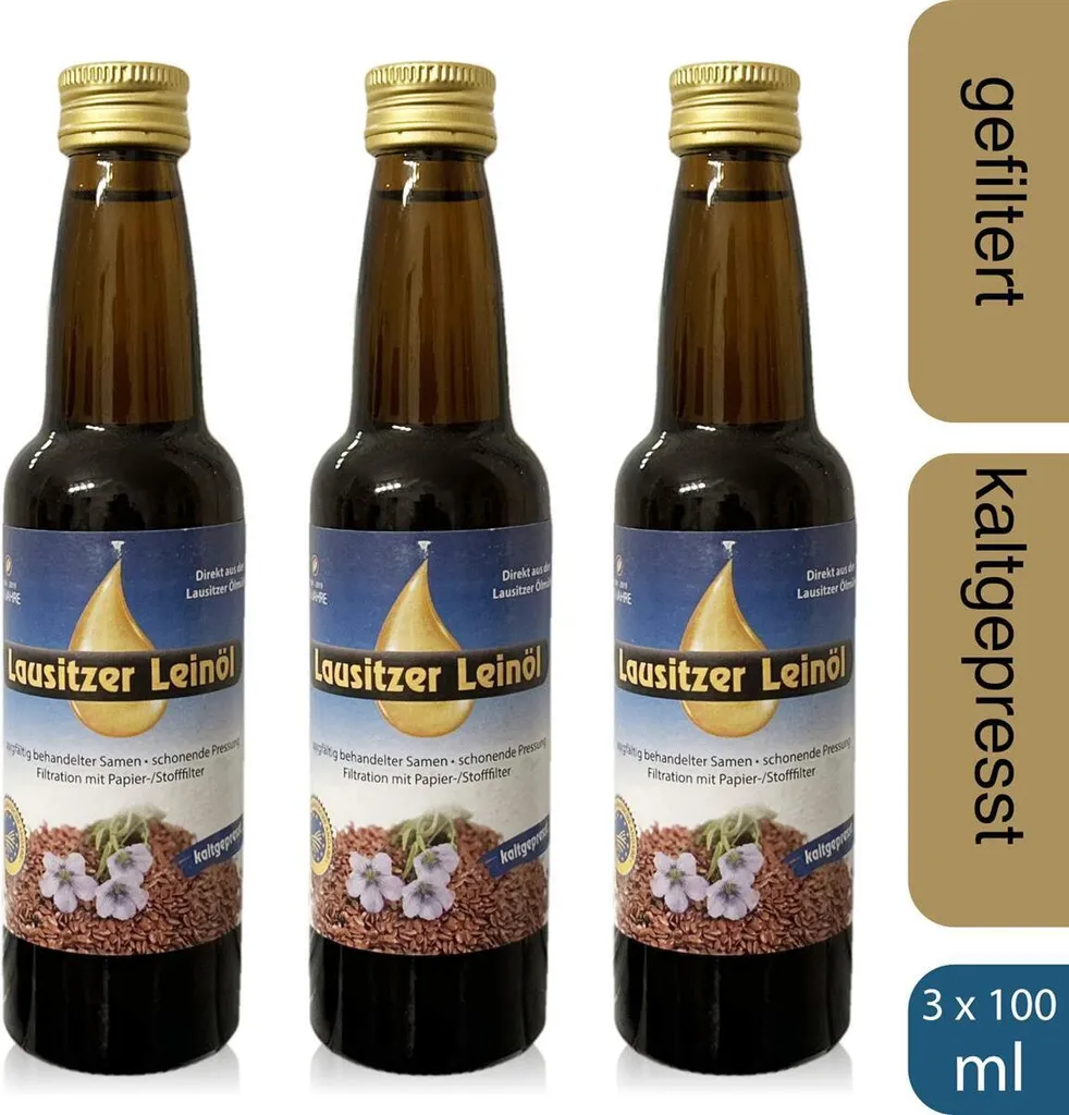Lausitzer Ölmühle Hoyerswerda 3 x Lausitz linseed oil (cold-pressed linseed oil), 3 x 100ml
