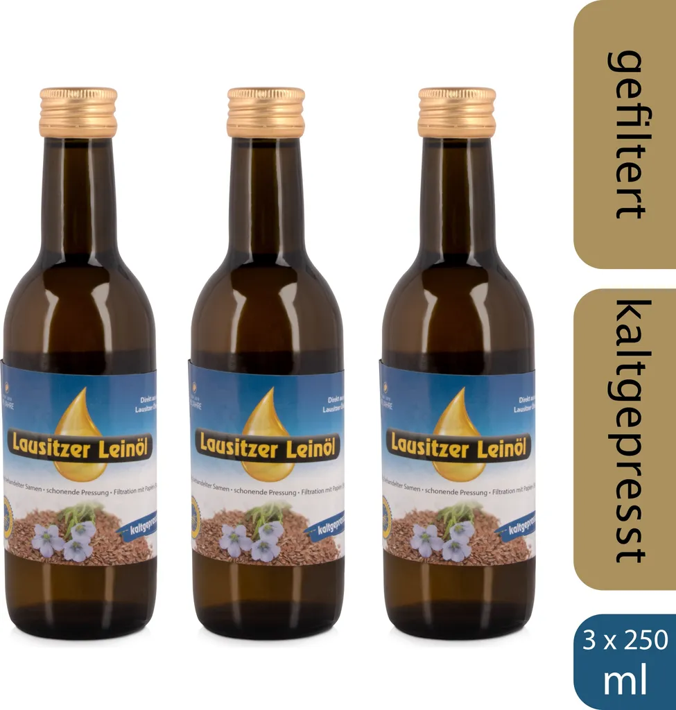 Lausitzer Ölmühle Hoyerswerda 3 x Lausitzer linseed oil (cold-pressed linseed oil), 3 x 250ml