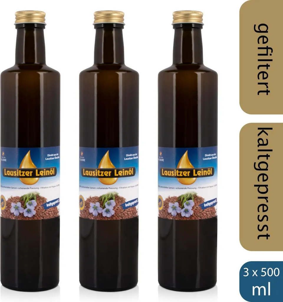 Lausitzer Ölmühle Hoyerswerda 3 x Lausitz linseed oil (cold-pressed linseed oil), 3 x 500ml