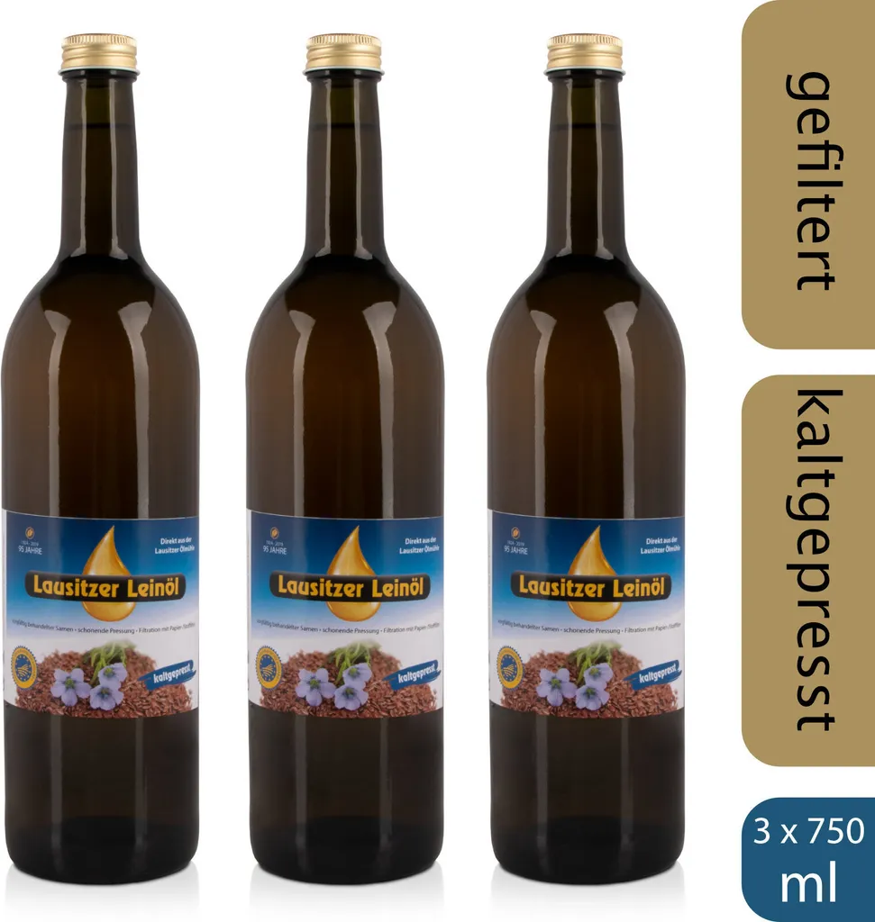Lausitzer Ölmühle Hoyerswerda 3 x Lausitzer Linseed Oil (cold-pressed linseed oil), 3 x 750ml