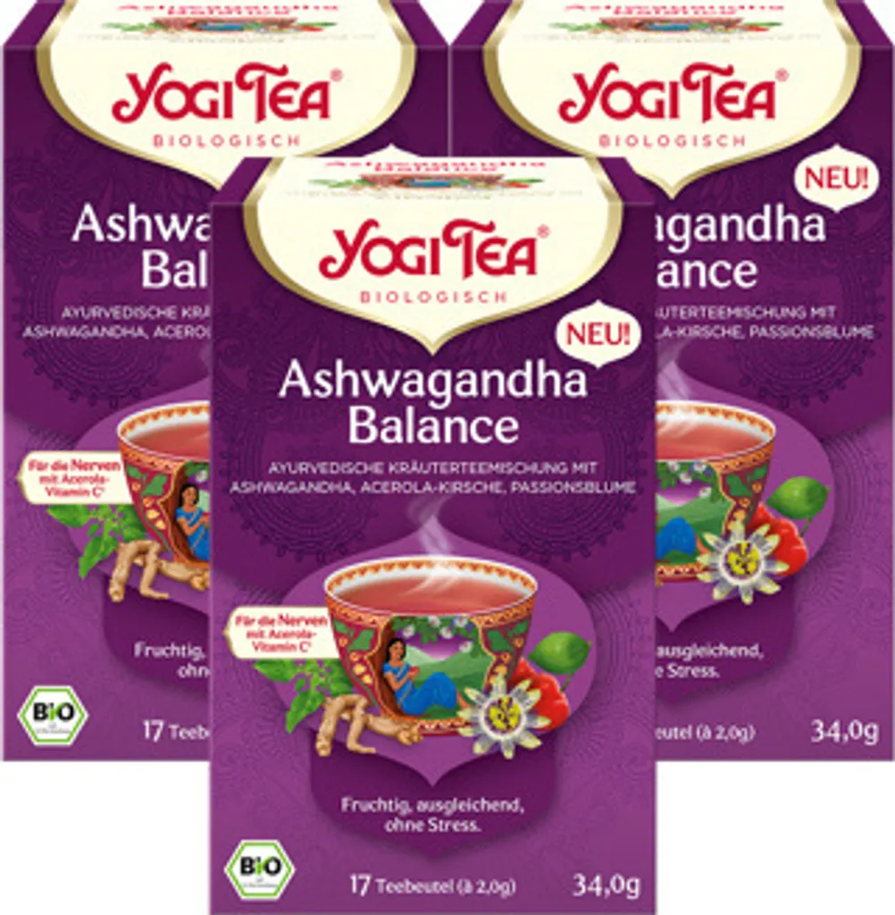 3 x YOGI TEA Ashwagandha Balance 34g Herbal Tea - fruity, balancing