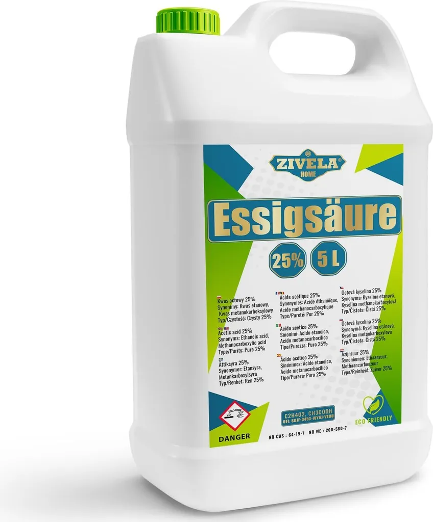 Zivela 30L Acetic Acid 25% - Your all-rounder in the household! | 6x5L Acetic Acid 25% Food Grade Europe