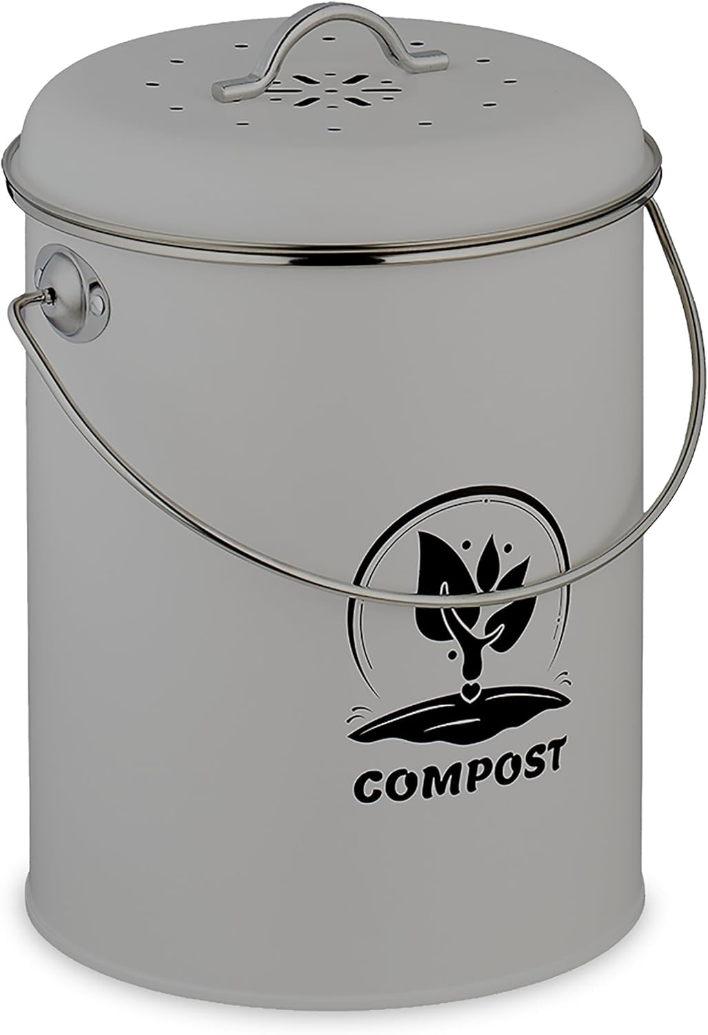 Relaxdays Kitchen Compost Bin, 5.5 Liters, Trash Can with Lid and Odor Filter, Organic Waste Bin, Iron, Grey