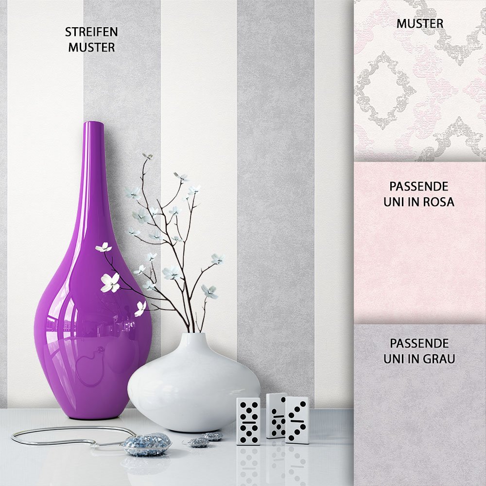 Newroom Design Newroom Baroque Wallpaper Cream Fleece Grey Pink Classic, Country House, Mo