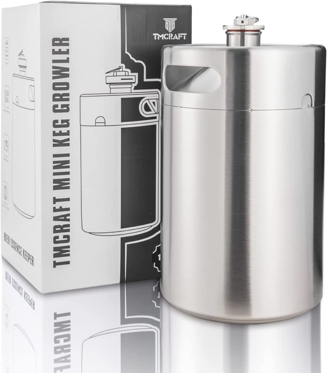 TMCraft 5 Litre Mini Growler KEG Portable Stainless Steel Beer Keg with Hexagonal Spiral Lid for Home Brewing, Crafting and Barrel Beer