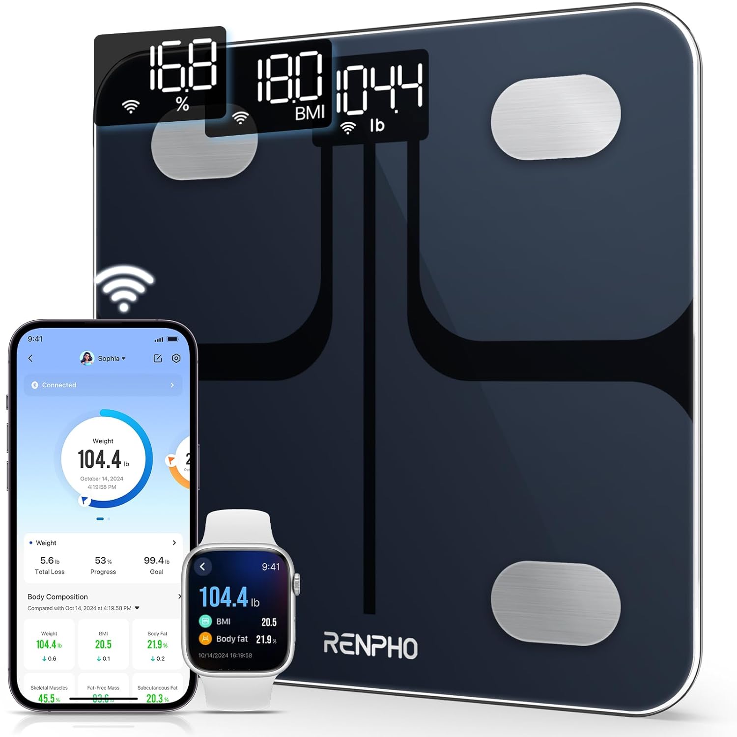 RENPHO Store Renpho Wi-Fi Smart Digital Body Fat Scale with Smartphone App and Body Composition Analysis