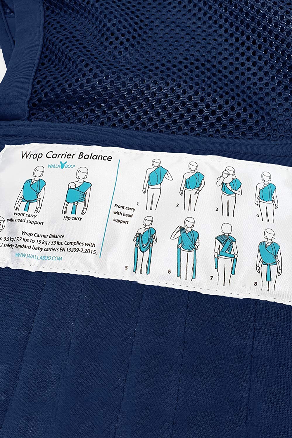 Wallaboo Baby Sling Balance, Cotton with Airy Mesh, One Size, Adjustable Shoulder Strap, Colour: Blue Air