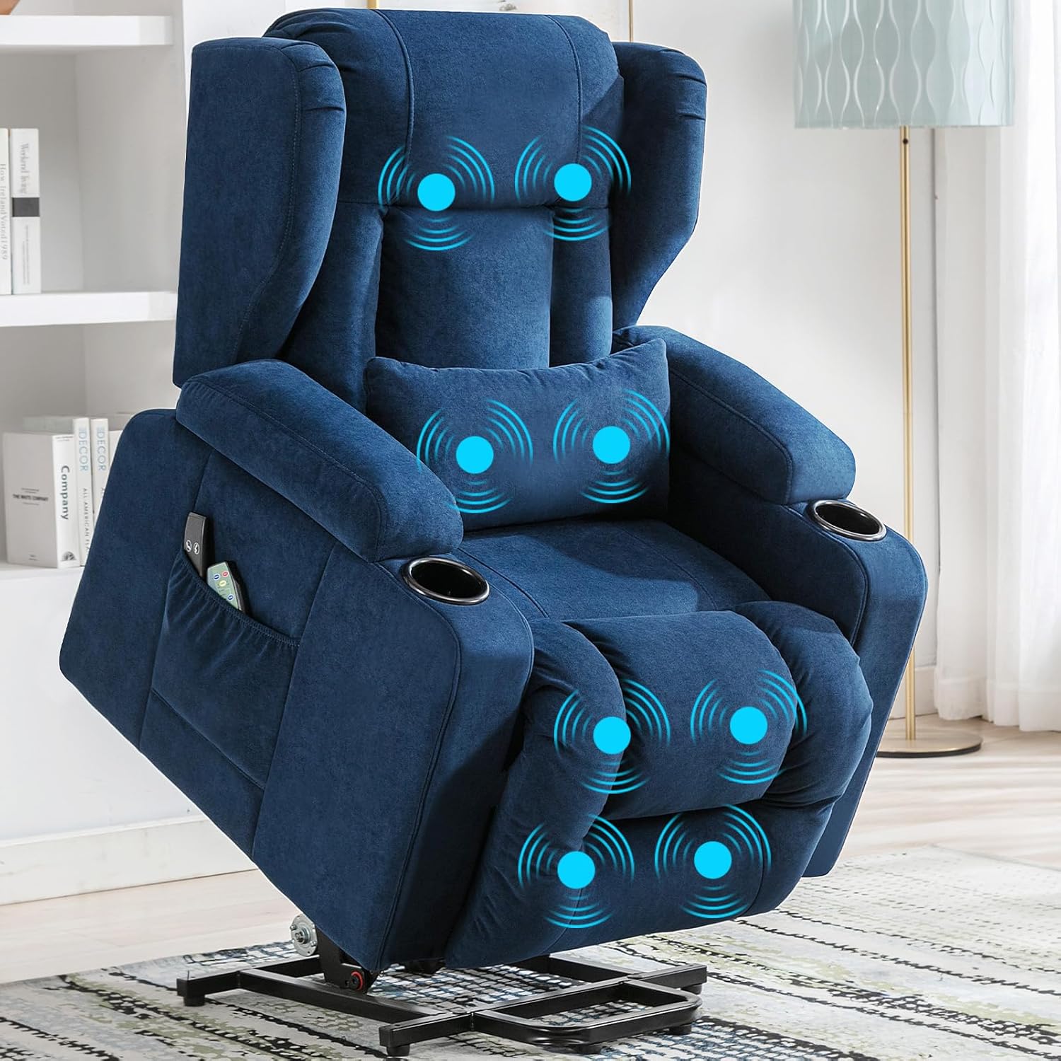 COMHOMA Store COMHOMA Recliner Chair with Fabric Surface Electric Standing Chair TV Chair with Standing Aid with Reclining Function Fabric Blue