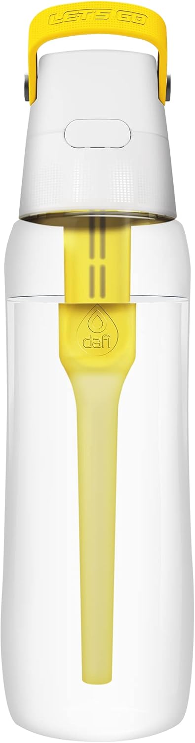 DAFI Store DAFI Solid Water Bottle with Filter and Straw 0.7 L, Yellow - Water Bottle with Water Filter, BPA-Free, Sports Bottle with Filtered Water for Travel, Filter Bottle Outdoor + Activated Carbon Filter