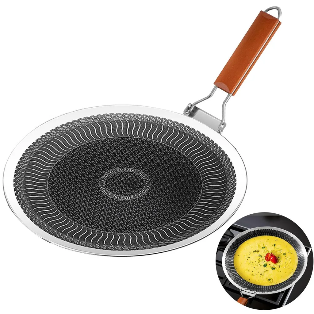 MEIYOU 38cm hybrid non-stick frying pan, flat pan with heat-insulating handle, suitable for induction and all hob types, ideal for Indian flatbreads, omelets