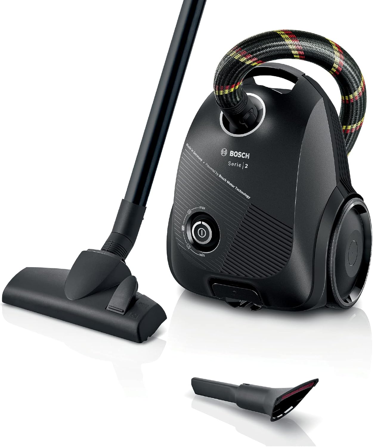 Bosch BGDS2CHAMP Series 2 Vacuum Cleaner with Bag, Sustainable, Made of Recycled Material, Hygiene Filter, Compact, Powerful, Made in Germany, 600 W, Black