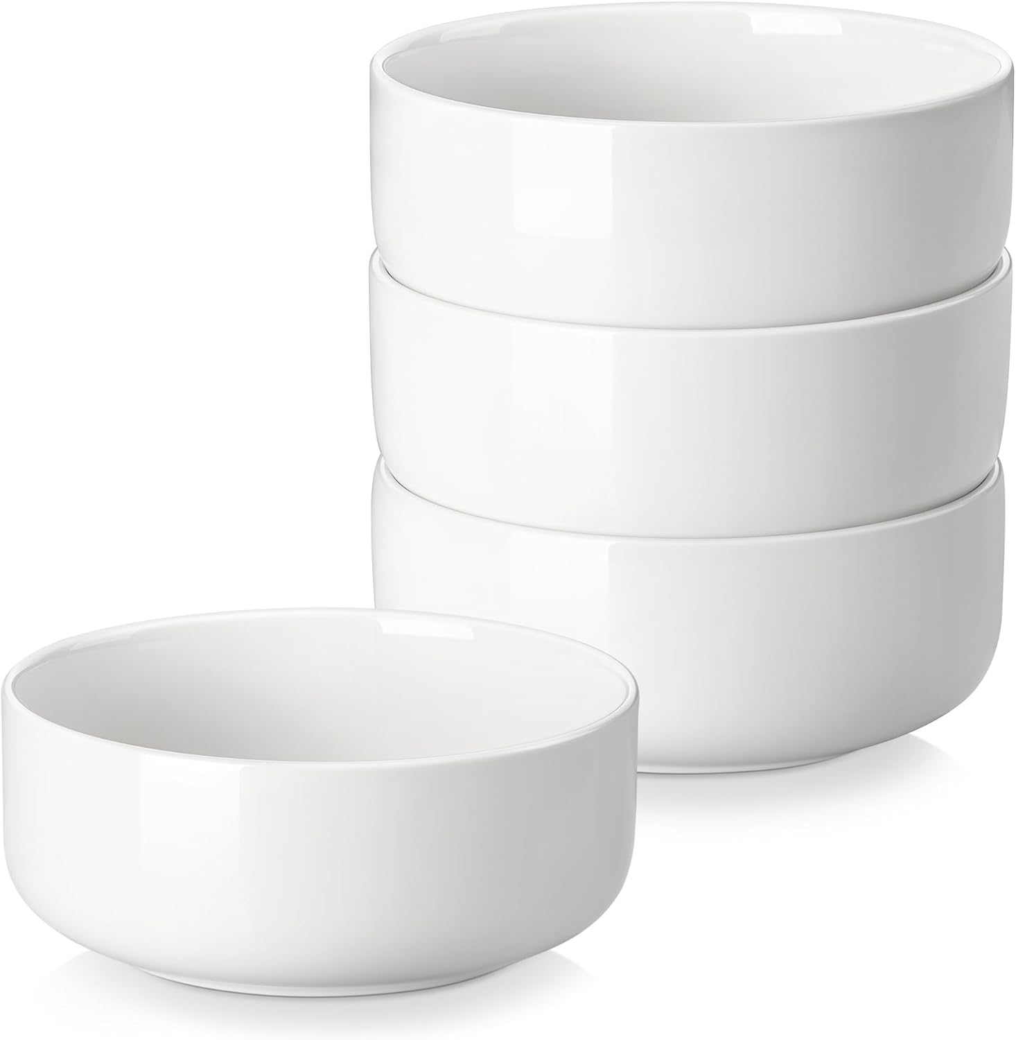 MALACASA Luna Cereal Bowls, Set of 4, 640 ml Soup Bowls, Porcelain Salad Bowls, Dessert Bowls, Breakfast Bowls, Ceramic Large Bowls Set for Pasta, Salad, Fruit, White